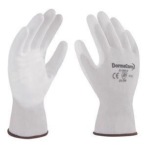Guante de nylon blanco con poliuretano en palma y puntas de dedos