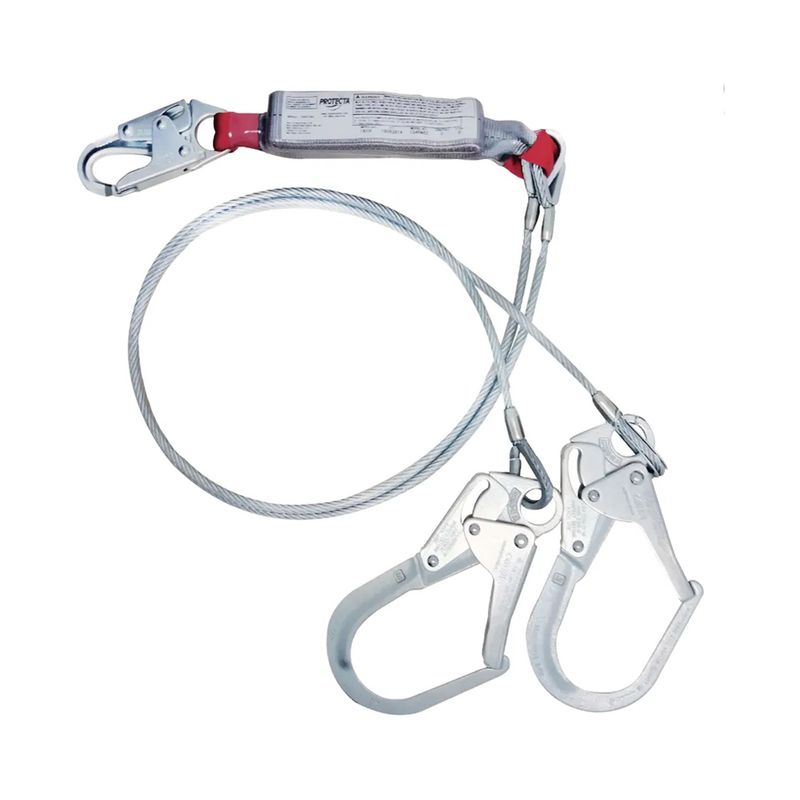 Protecta®-PRO-Eslinga-de-doble-brazo-de-cable-de-acero-con-gancho-grande-de-acero-y-paquete-amortiguador