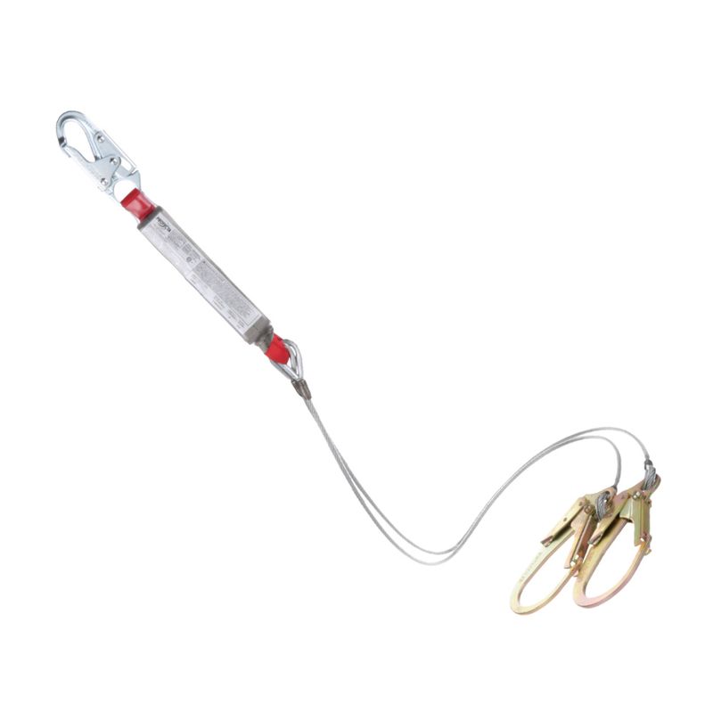 Protecta®-PRO-Eslinga-de-doble-brazo-de-cable-de-acero-con-gancho-grande-de-acero-y-paquete-amortiguador