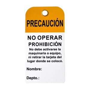 1008 Etiqueta Amarilla Safelock Pvc "No Operar" (Paq C/10)