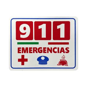 Letrero de seguridad emergencias 911 rojo 25x20cm