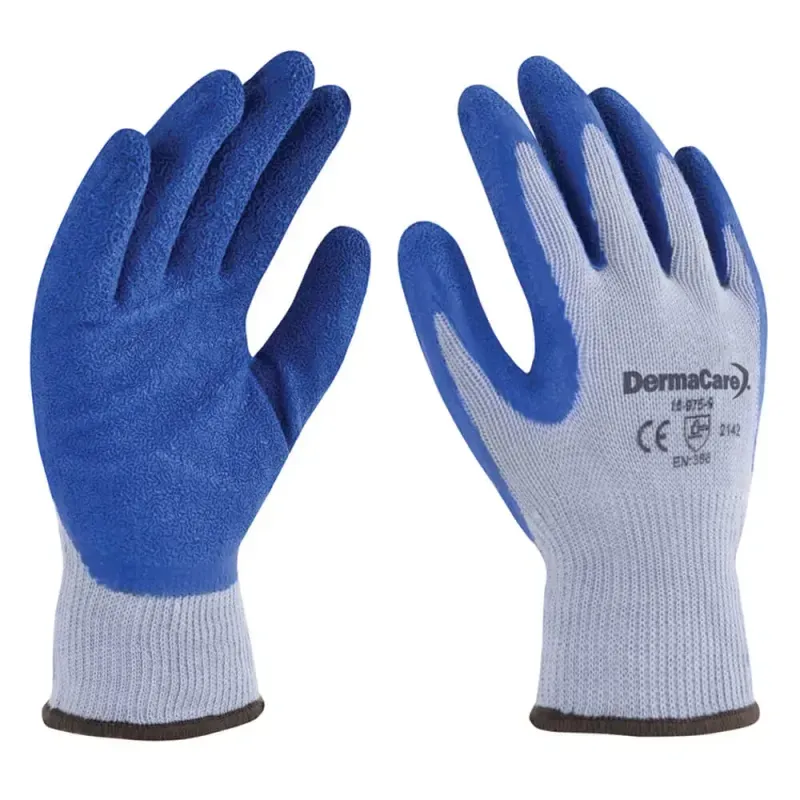 Par de guantes DermaCare 16-975 de algodón tipo japonés con recubrimiento de látex rugoso en la palma
