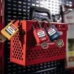 Caja de bloqueo ABUS roja con candados sobrepuestos